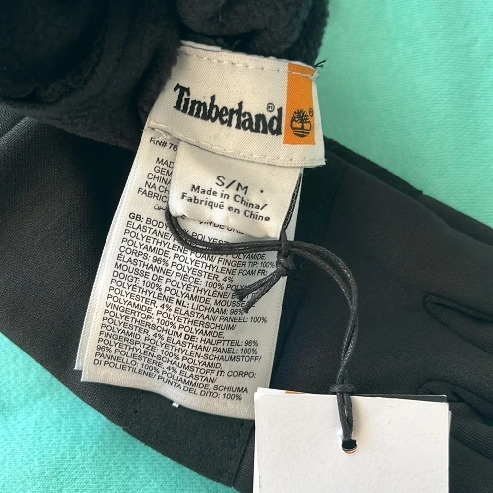 Brand New Timberland Black Touchscreen Gloves White Logo Running Winter
